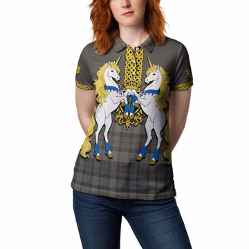 Outlander Fraser Tartan Women Polo Shirt Unicorn Celtic Knot And Thistle Emblem