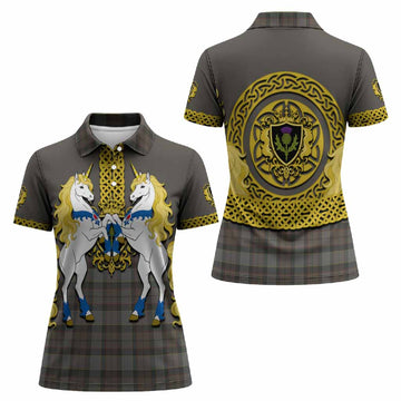 Outlander Fraser Tartan Women Polo Shirt Unicorn Celtic Knot And Thistle Emblem