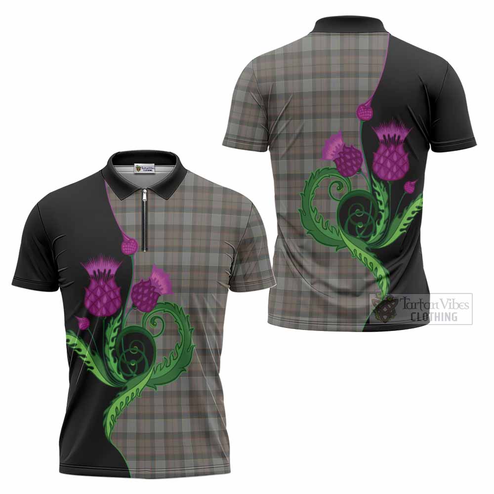 Outlander Fraser Tartan Zipper Polo Shirt Traditional Scottish Thistle