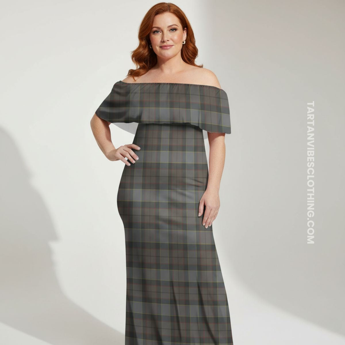 Outlander Tartan Off Shoulder Long Dress