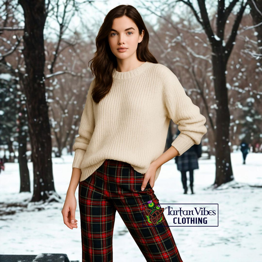 Oversized Knit Sweater with Cropped Tartan Pants 