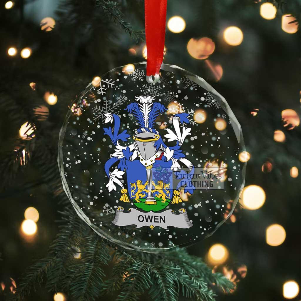 Tartan Vibes Clothing Owen Irish Clan Christmas Glass Ornament with Coat of Arms