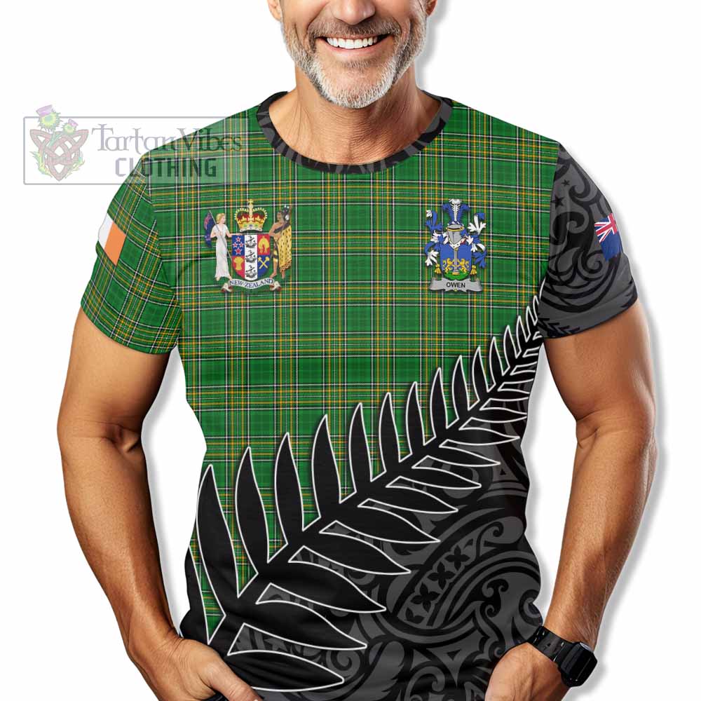 Tartan Vibes Clothing Owen Irish Clan Tartan T-Shirt with Coat of Arms New Zealand Silver Fern Half Style