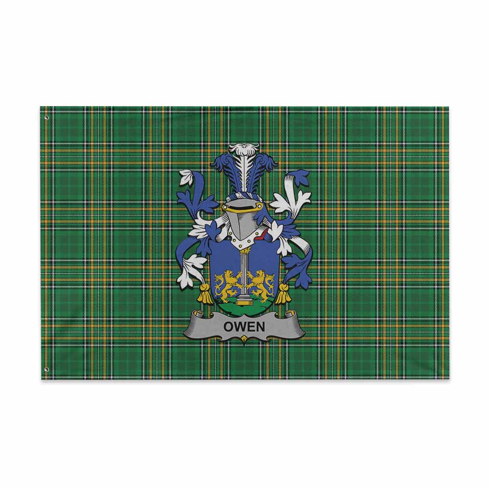 Tartan Vibes Clothing Owen Irish Clan Tartan House Flag with Coat of Arms