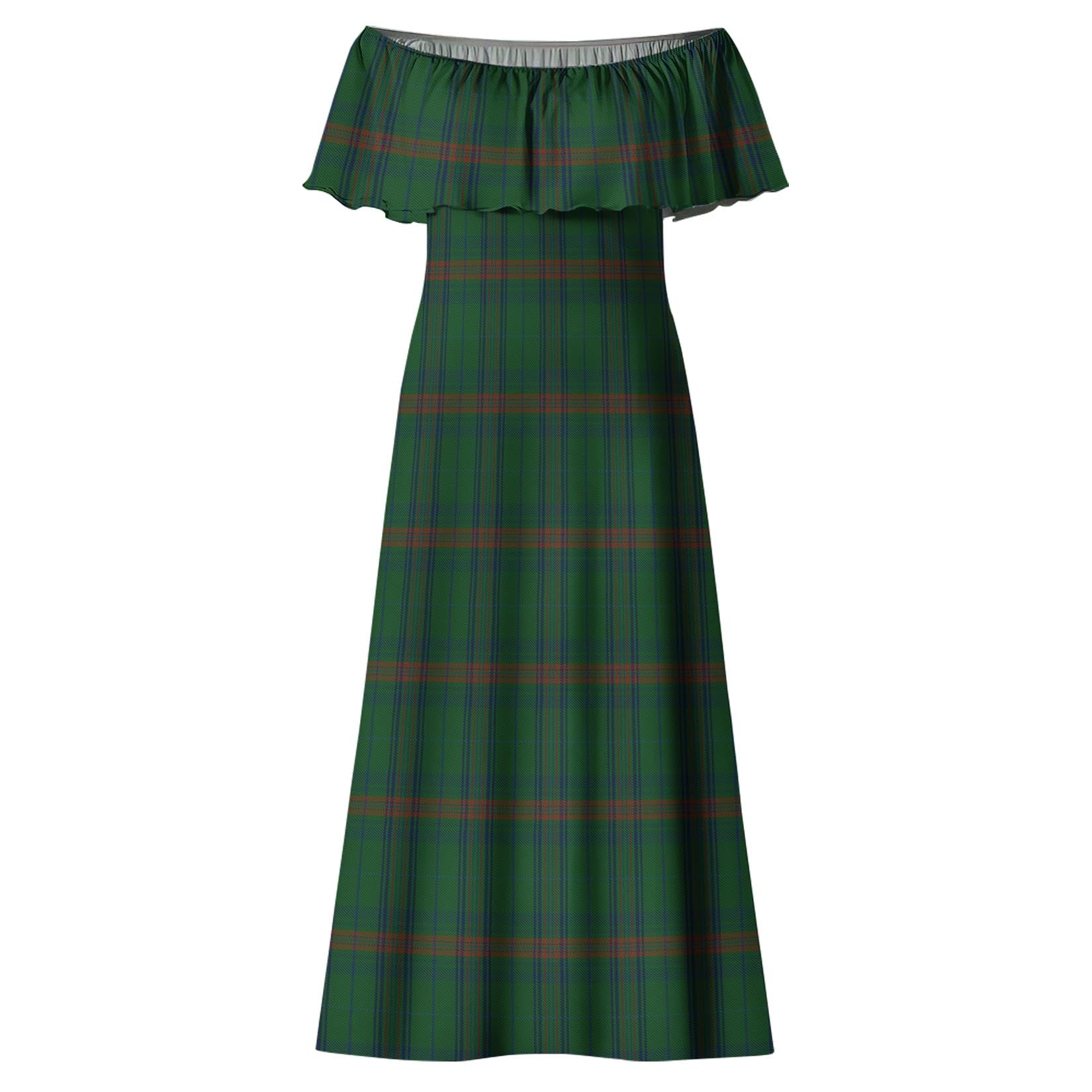 Owen of Wales Tartan Off Shoulder Long Dress - Tartanvibesclothing
