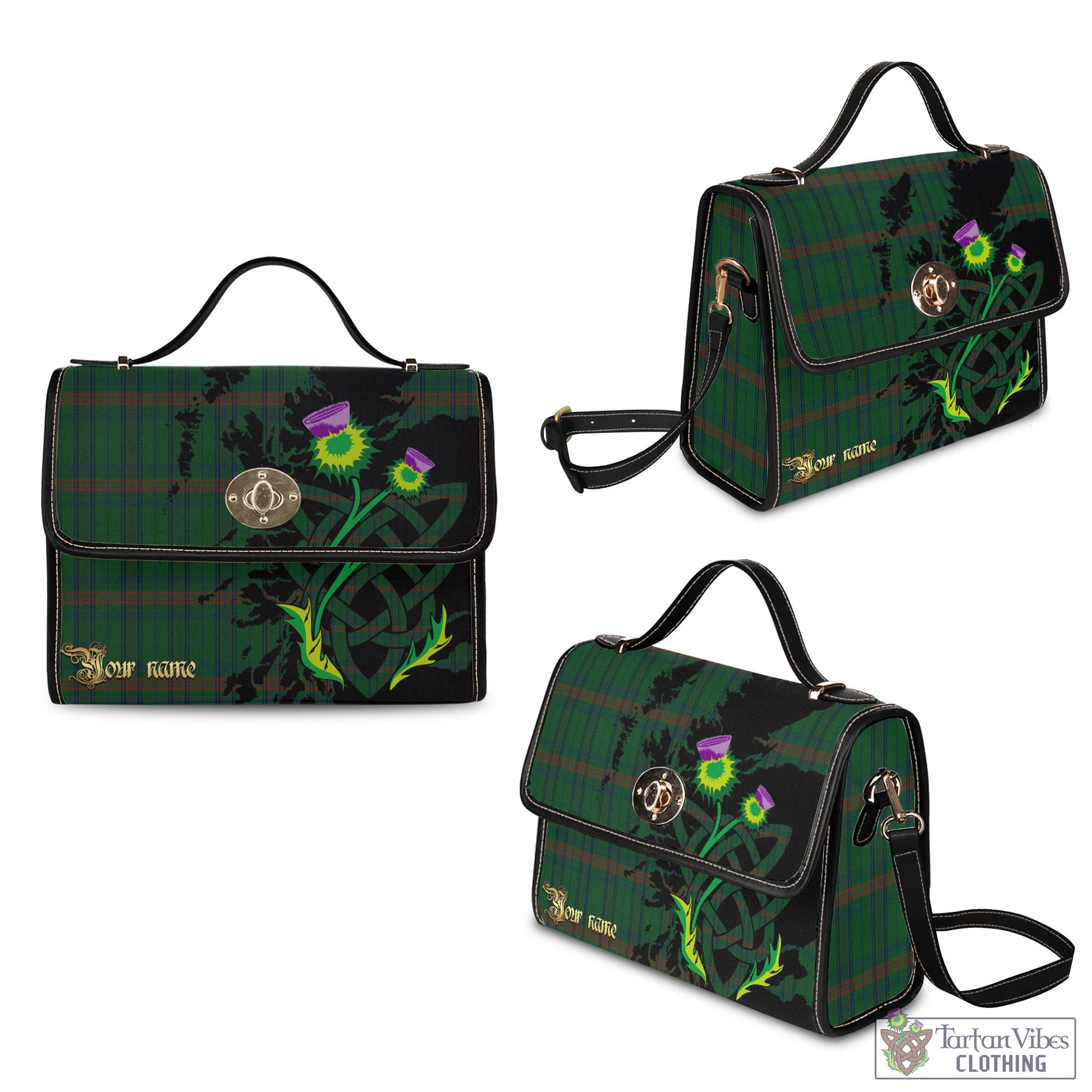 Tartan Vibes Clothing Owen of Wales Tartan Waterproof Canvas Bag with Scotland Map and Thistle Celtic Accents