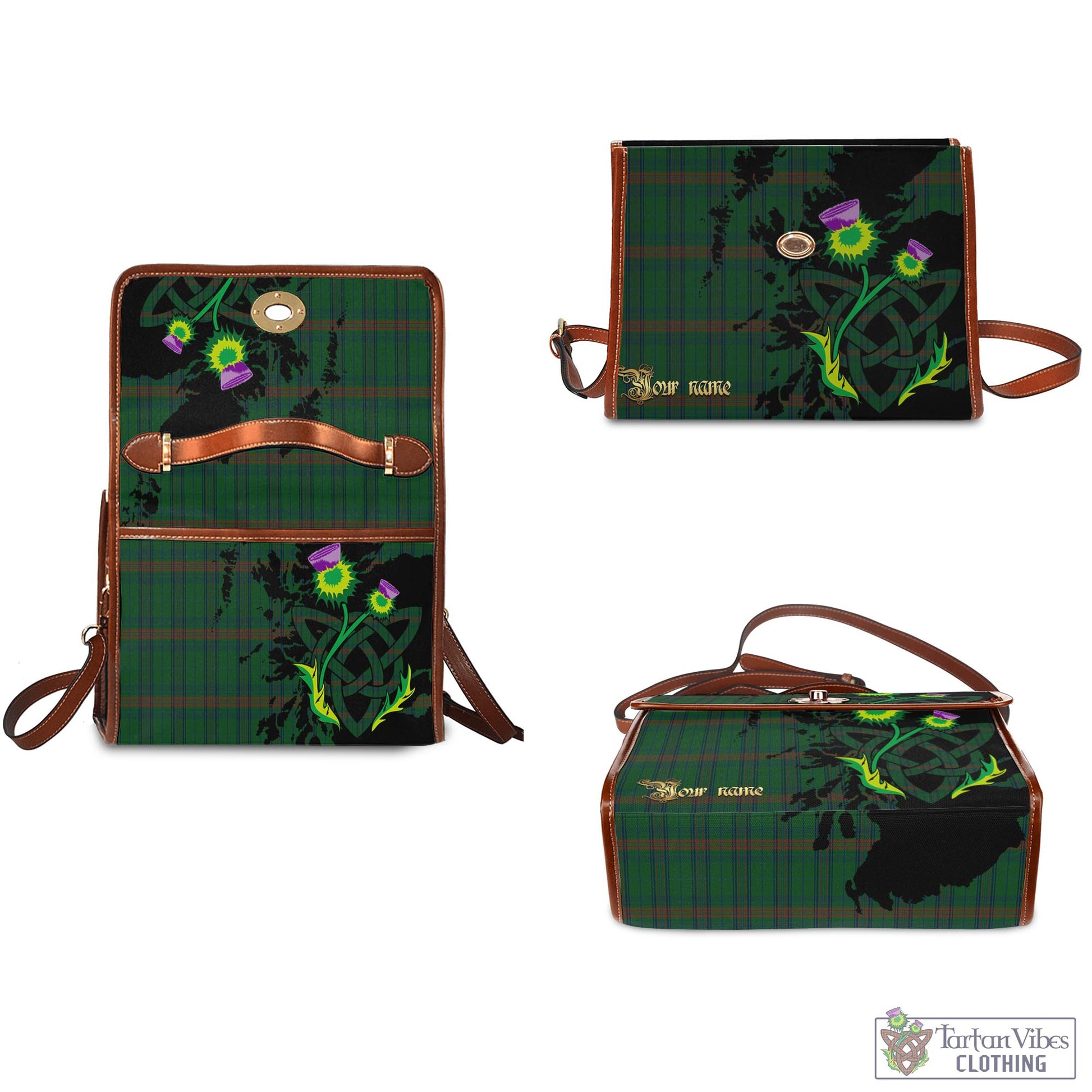 Tartan Vibes Clothing Owen of Wales Tartan Waterproof Canvas Bag with Scotland Map and Thistle Celtic Accents