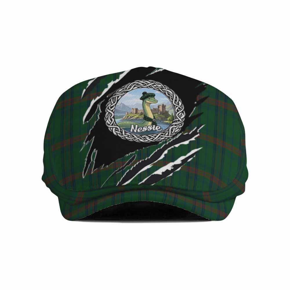 Owen of Wales Tartan Loch Ness Monster Flat Cap, Jeff Cap Celtic Knot Nessie Art
