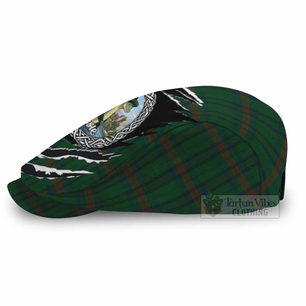 Owen of Wales Tartan Loch Ness Monster Flat Cap, Jeff Cap Celtic Knot Nessie Art