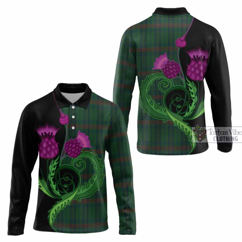 Owen of Wales Tartan Long Sleeve Polo Shirt Traditional Scottish Thistle