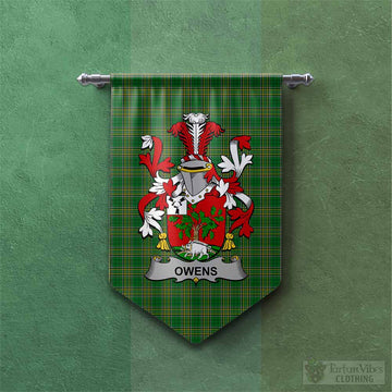 Owens Irish Clan Tartan Gonfalon, Tartan Banner with Coat of Arms