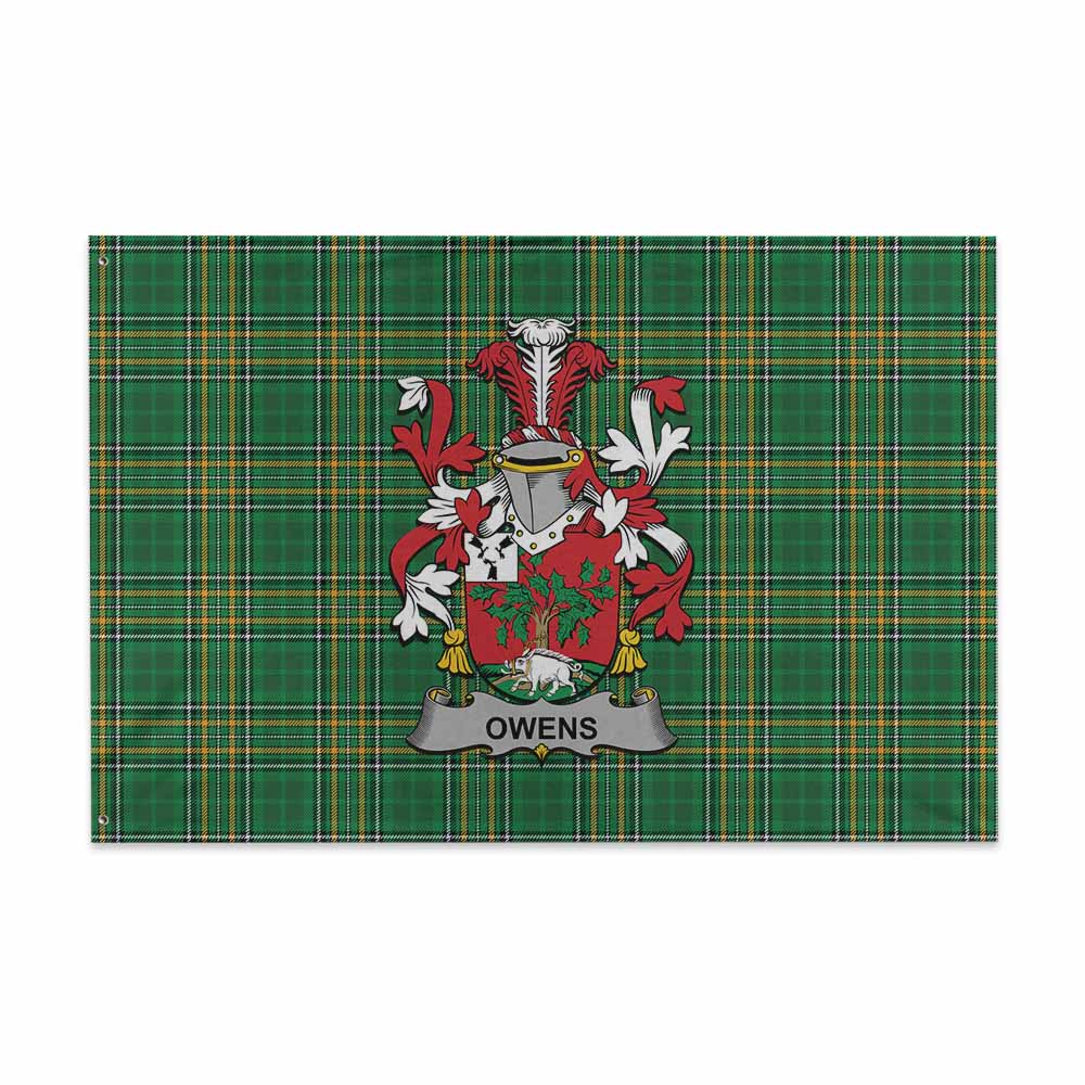 Tartan Vibes Clothing Owens Irish Clan Tartan House Flag with Coat of Arms