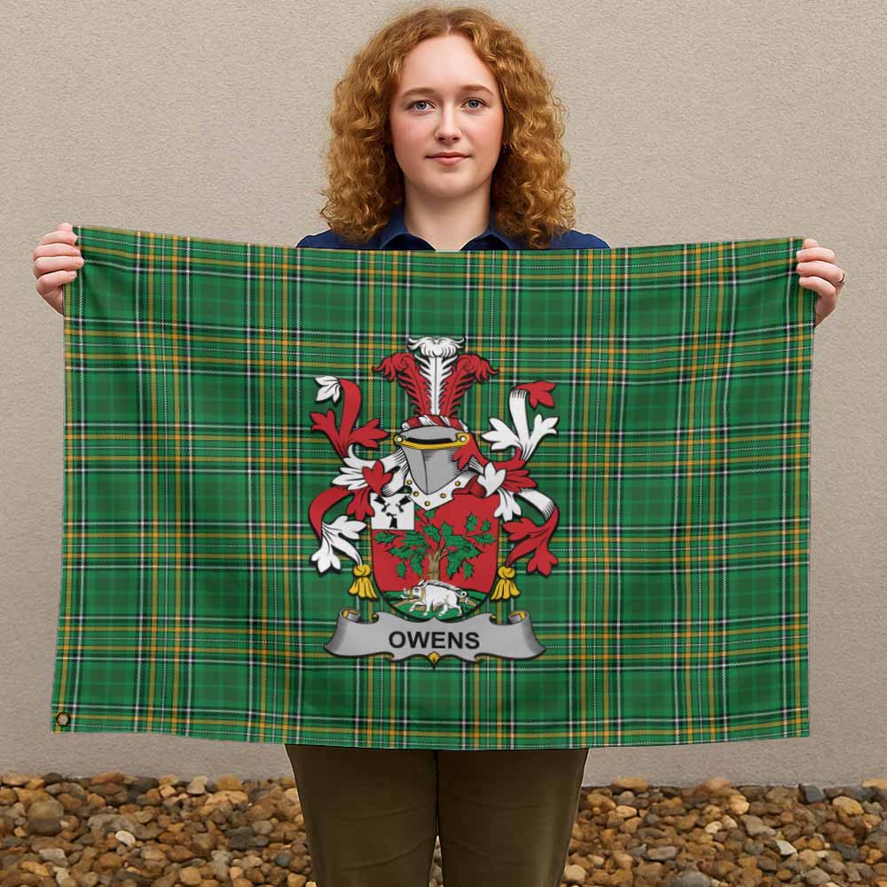 Tartan Vibes Clothing Owens Irish Clan Tartan House Flag with Coat of Arms