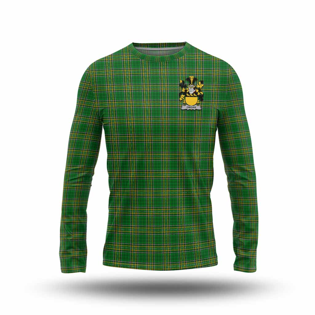 Tartan Vibes Clothing Owgan Irish Clan Tartan Long Sleeve T-Shirt with Coat of Arms