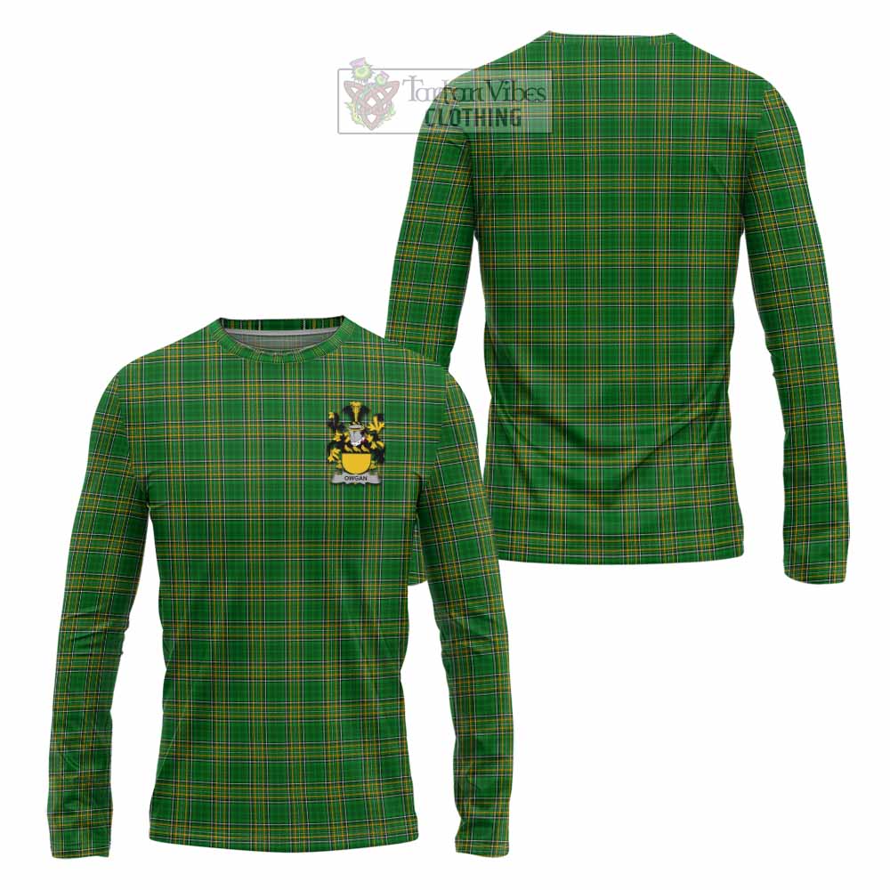 Tartan Vibes Clothing Owgan Irish Clan Tartan Long Sleeve T-Shirt with Coat of Arms