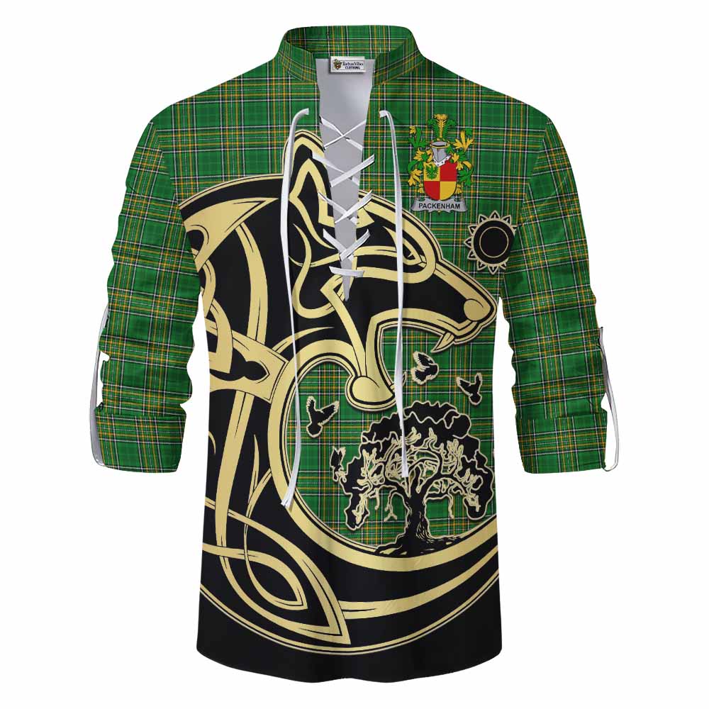 Packenham Irish Tartan Ghillie Kilt Shirt with Coat of Arms Celtic Wolf Style Men - Tartan Vibes Clothing