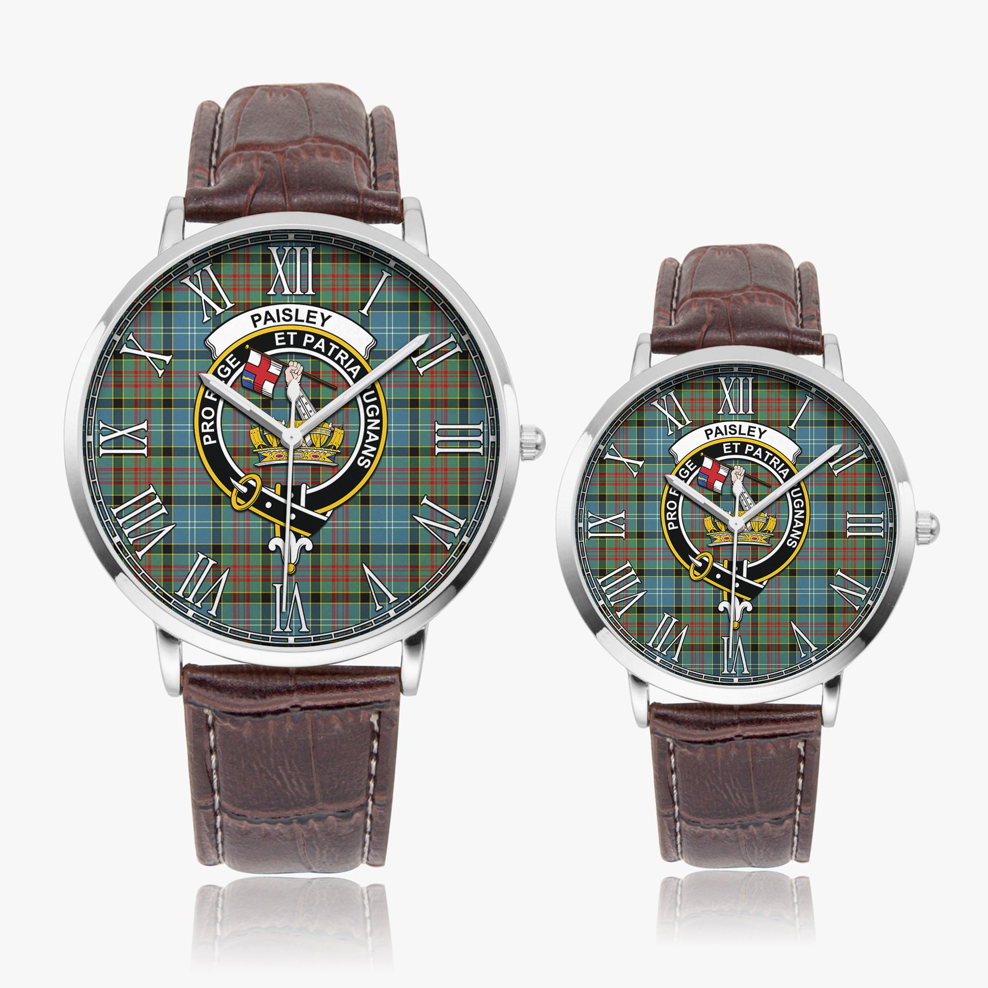 Paisley Tartan Family Crest Leather Strap Quartz Watch - Tartanvibesclothing