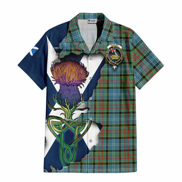 Tartan Vibes Clothing Paisley Tartan Family Crest Short Sleeve Button Shirt Scottish Thistle Celtic Inspired