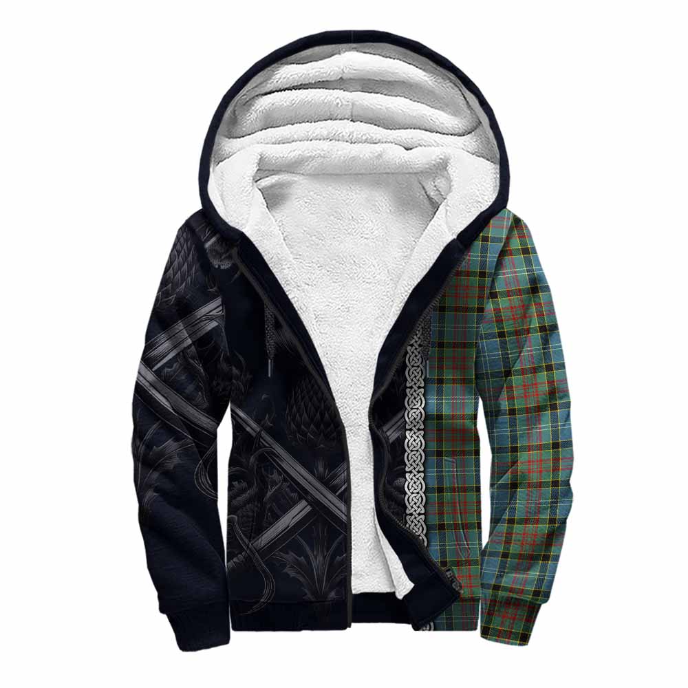 Tartan Vibes Clothing Paisley Tartan Sherpa Hoodie with Family Crest Cross Sword Thistle Celtic Vibes