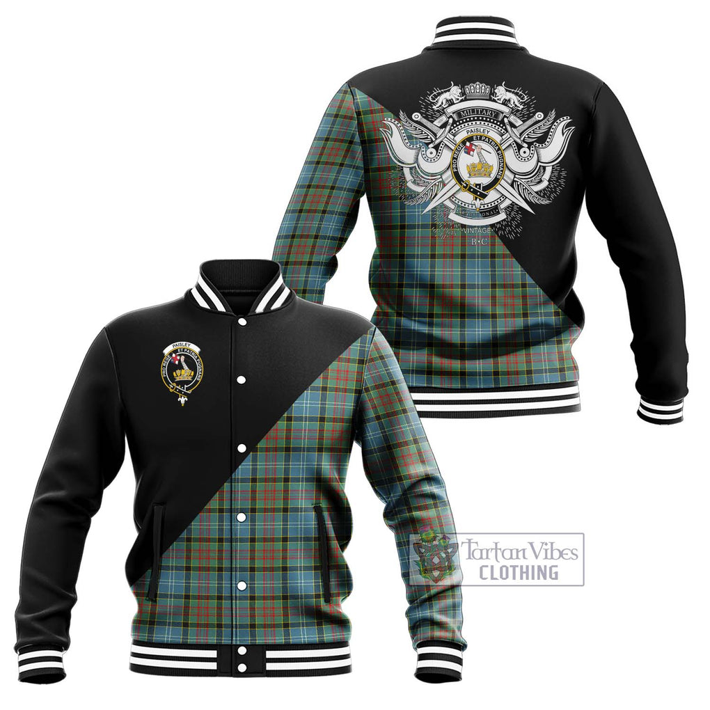 Paisley Tartan Baseball Jacket with Family Crest and Military Logo Style Unisex - Tartanvibesclothing Shop
