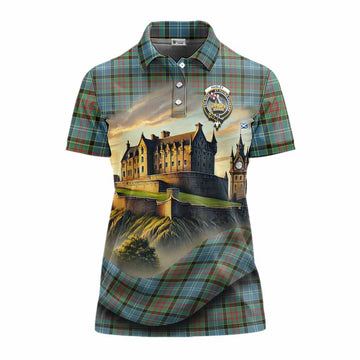 Paisley Tartan Family Crest Women's Polo Shirt with Scottish Ancient Castle Style
