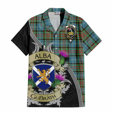 Tartan Vibes Clothing Paisley Tartan Family Crest Short Sleeve Button Shirt Lion Rampant Royal Thistle Shield Celtic Inspired