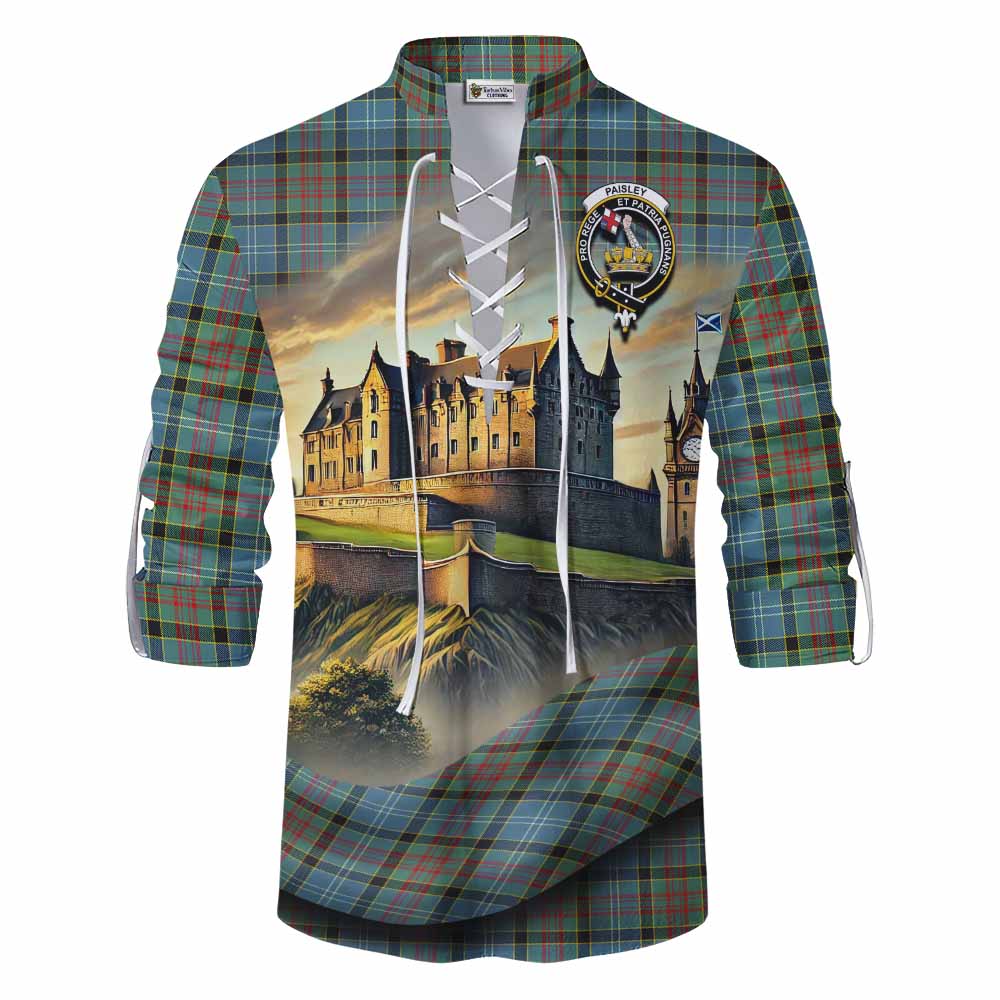 Tartan Vibes Clothing Paisley Tartan Family Crest Ghillie Kilt Shirt with Scottish Ancient Castle Style