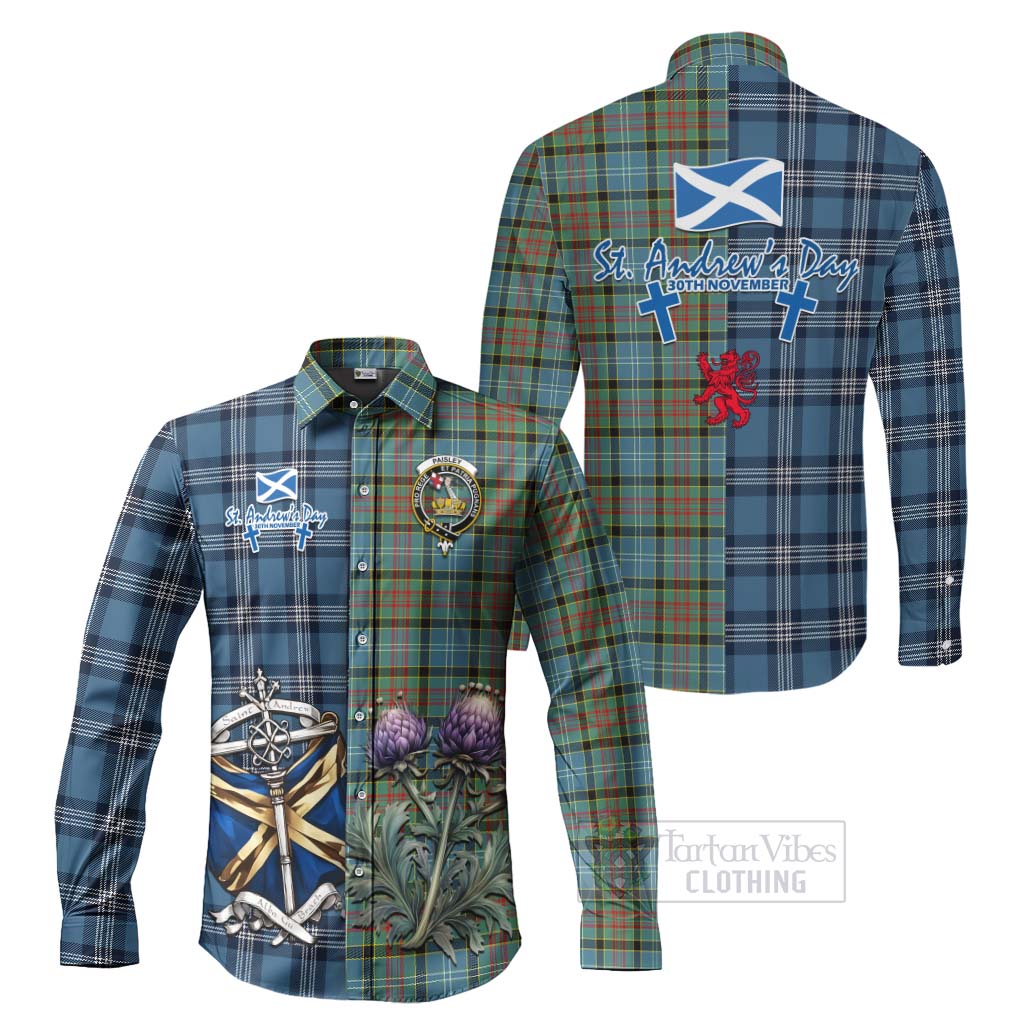 Tartan Vibes Clothing Paisley Tartan Long Sleeve Button Shirt Happy St. Andrew's Day Half Tartan Style
