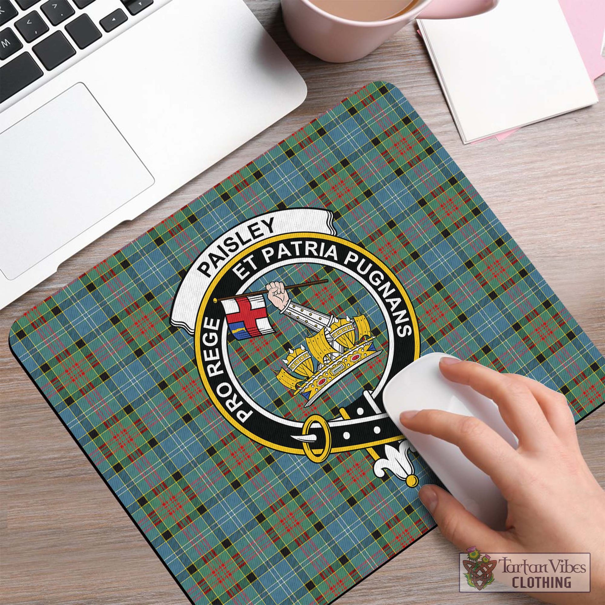Tartan Vibes Clothing Paisley Tartan Mouse Pad with Family Crest
