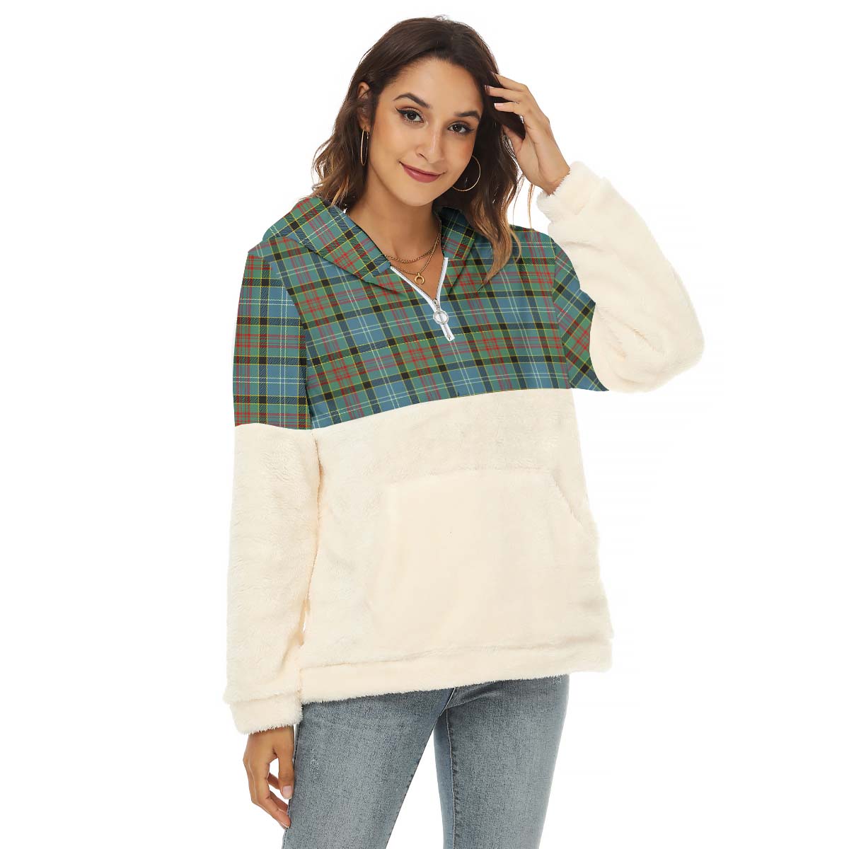 Paisley Tartan Women's Borg Fleece Hoodie With Half Zip Female - Tartan Vibes Clothing