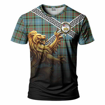Paisley Crest Tartan T-Shirt with Golden Lion Emblem Celtic Style