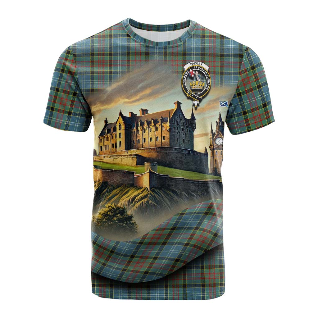 Tartan Vibes Clothing Paisley Tartan Family Crest Cotton T-shirt with Scottish Ancient Castle Style