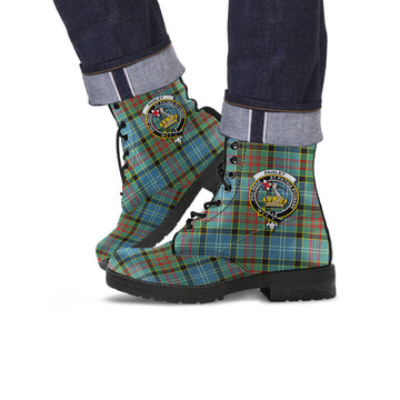Paisley Tartan Leather Boots with Family Crest