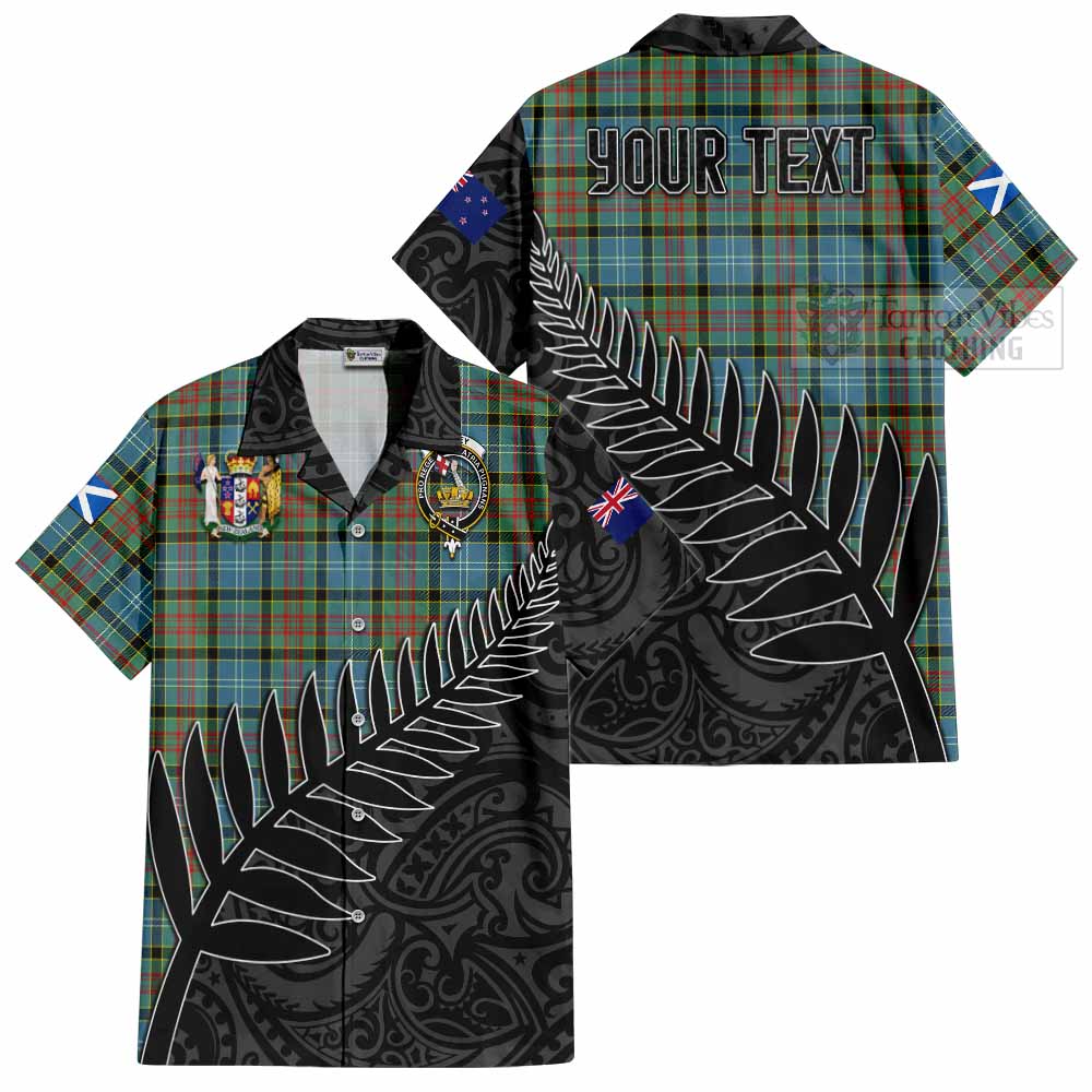 Tartan Vibes Clothing Paisley Crest Tartan Short Sleeve Button Shirt with New Zealand Silver Fern Half Style