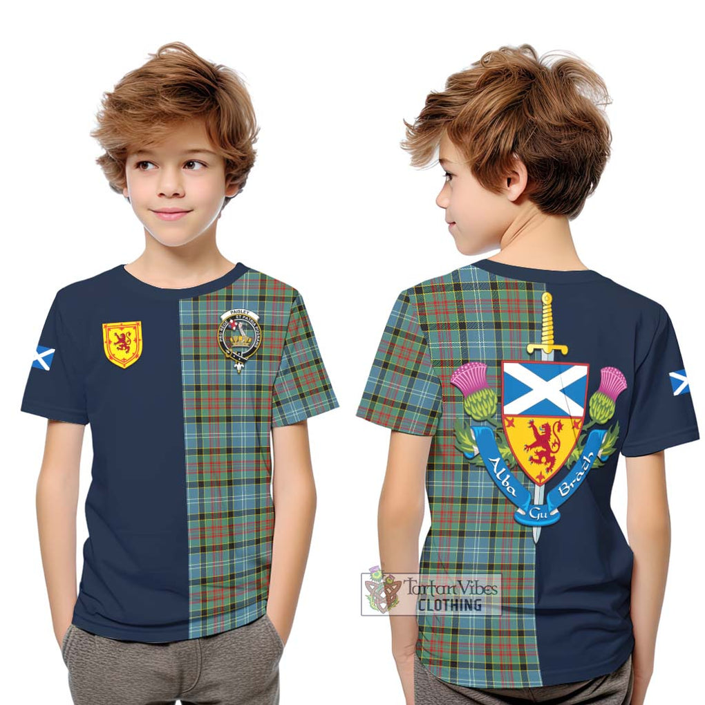 Tartan Vibes Clothing Paisley Tartan Kid T-Shirt with Scottish Lion Royal Arm Half Style