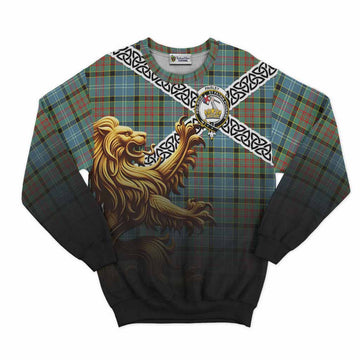 Paisley Crest Tartan Sweatshirt with Golden Lion Emblem Celtic Style