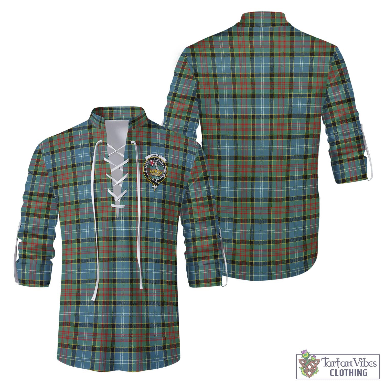 Tartan Vibes Clothing Paisley Tartan Men's Scottish Traditional Jacobite Ghillie Kilt Shirt with Family Crest