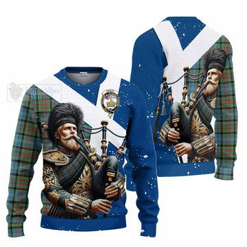 Tartan Vibes Clothing Paisley Tartan Knitted Sweater with Family Crest Scottish Bagpiper Vibes