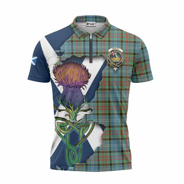 Paisley Tartan Family Crest Zipper Polo Shirt Scottish Thistle Celtic Inspired