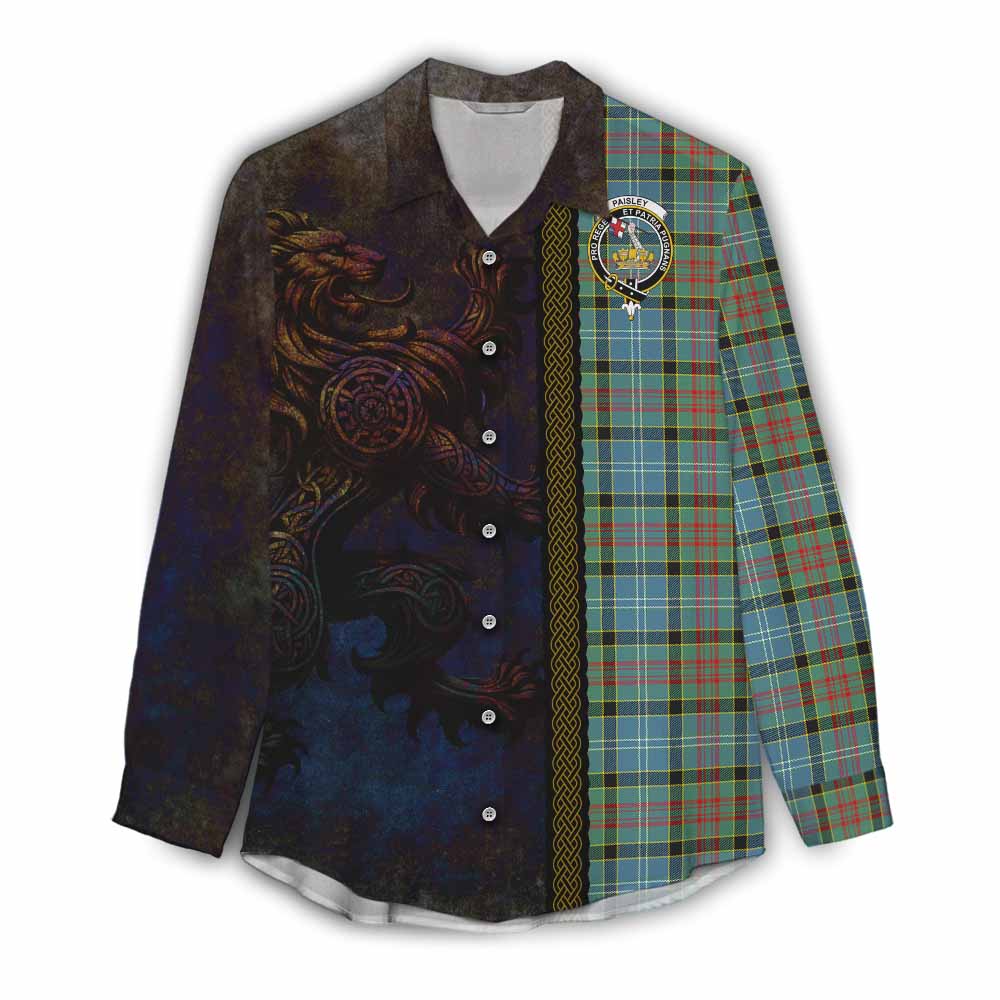 Tartan Vibes Clothing Paisley Tartan Family Crest Women's Casual Shirt Alba Gu Brath Be Brave Lion Ancient Style