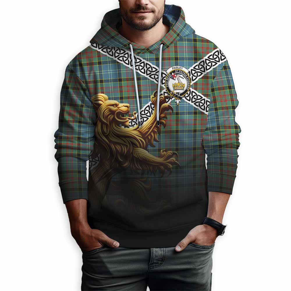 Tartan Vibes Clothing Paisley Crest Tartan Hoodie with Golden Lion Emblem Celtic Style