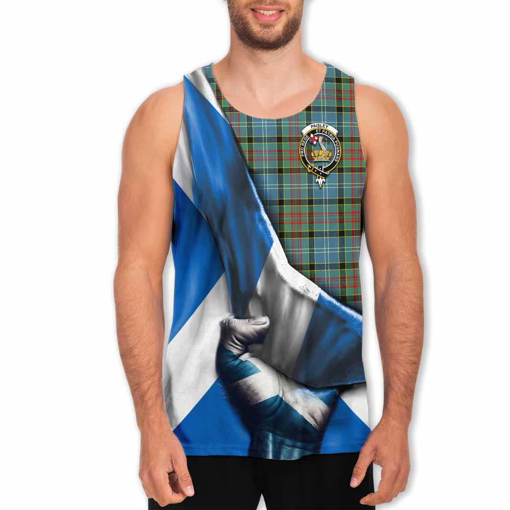 Tartan Vibes Clothing Paisley Tartan Men's Tank Top with Family Crest Scotland Patriotic Style