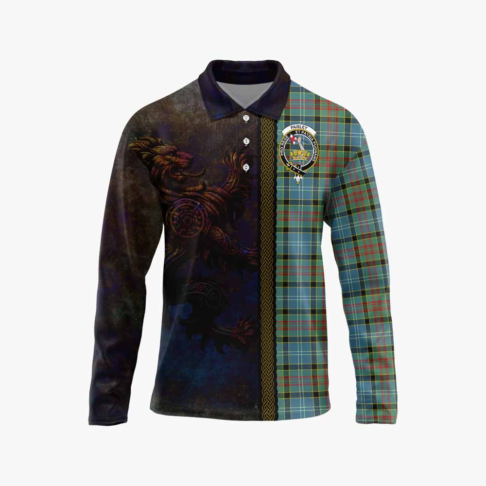 Tartan Vibes Clothing Paisley Tartan Family Crest Long Sleeve Polo Shirt Alba Gu Brath Be Brave Lion Ancient Style
