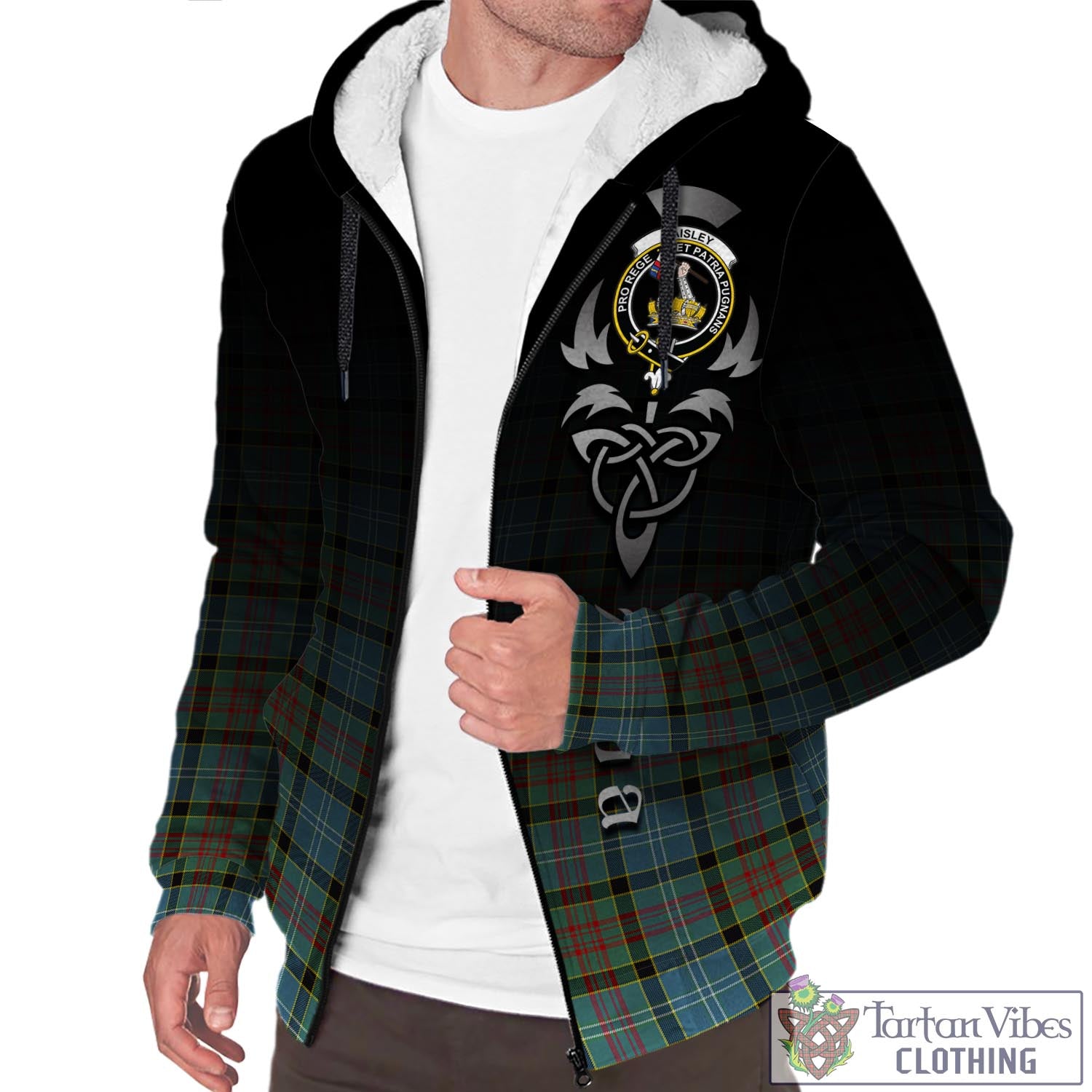Tartan Vibes Clothing Paisley Tartan Sherpa Hoodie Featuring Alba Gu Brath Family Crest Celtic Inspired