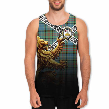 Tartan Vibes Clothing Paisley Crest Tartan Men's Tank Top with Golden Lion Emblem Celtic Style