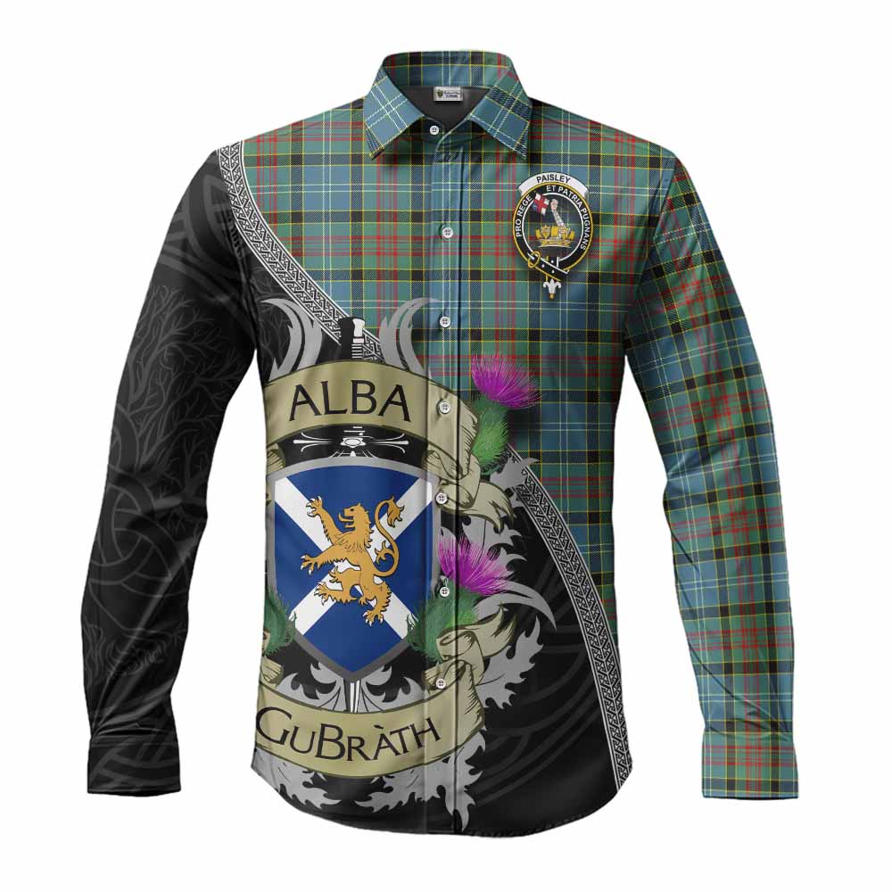 Tartan Vibes Clothing Paisley Tartan Family Crest Long Sleeve Button Shirt Lion Rampant Royal Thistle Shield Celtic Inspired