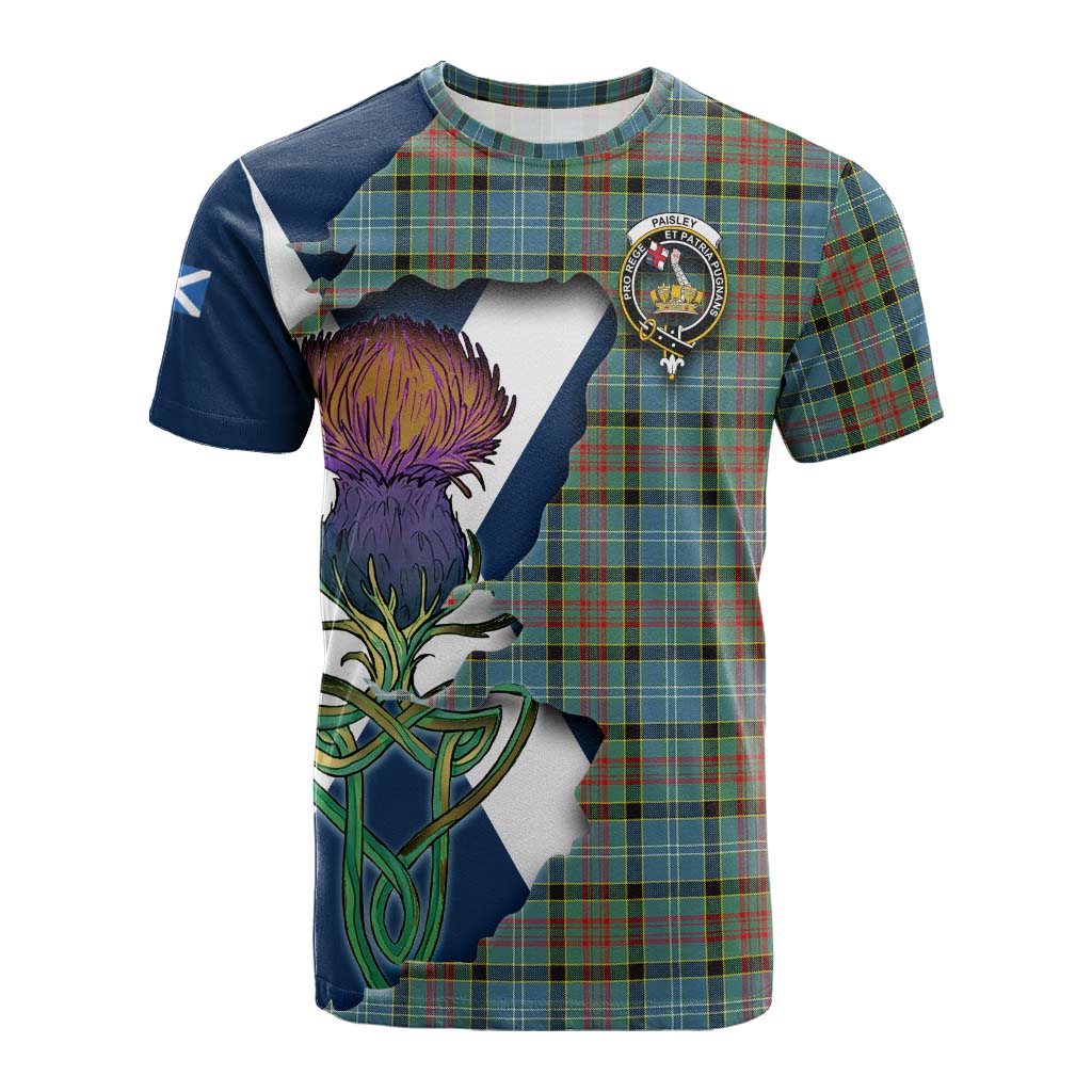 Tartan Vibes Clothing Paisley Tartan Family Crest Cotton T-shirt Scottish Thistle Celtic Inspired