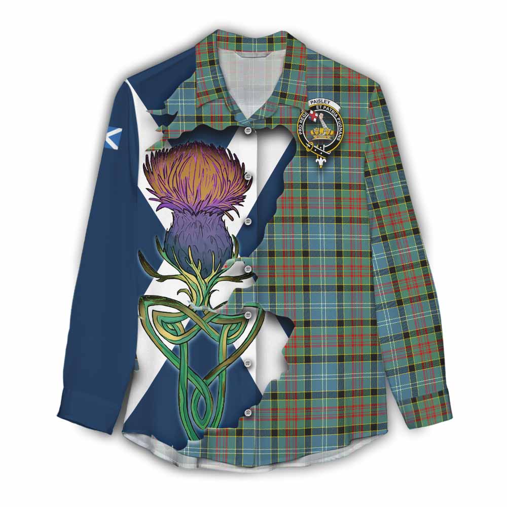 Tartan Vibes Clothing Paisley Tartan Family Crest Women's Casual Shirt Scottish Thistle Celtic Inspired