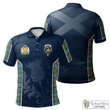 Paisley Tartan Men's Polo Shirt with Family Crest and Scottish Thistle Vibes Sport Style