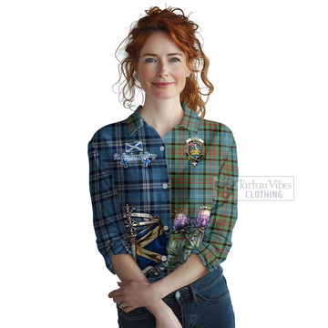 Tartan Vibes Clothing Paisley Tartan Women's Casual Shirt Happy St. Andrew's Day Half Tartan Style